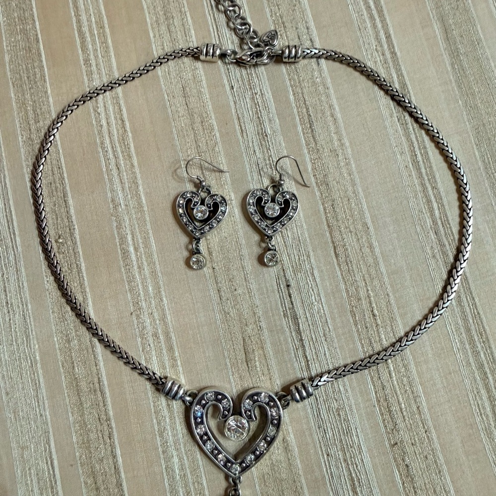 Brighton Silver Heart Necklace and Earring Set